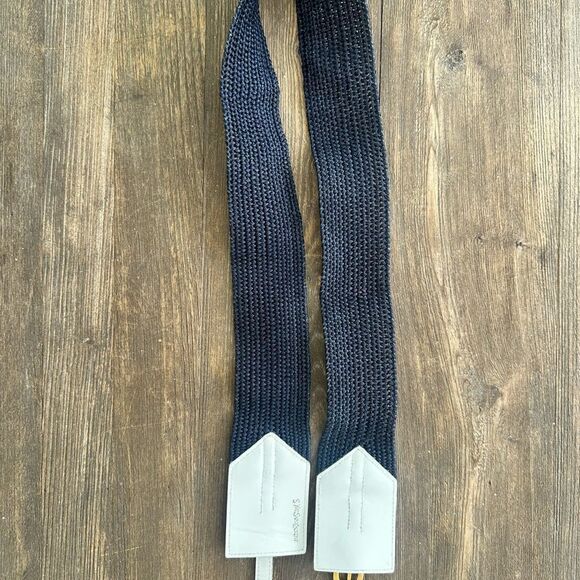 Vintage YSL Yves St. Lauren Blue And White Rattan Belt Large